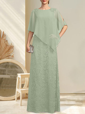 Sheath/Column Scoop Floor-Length Chiffon Lace Mother of the Bride Dress With Sequins Beading