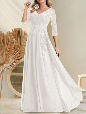 A-line V-Neck Floor-Length Lace Chiffon Mother of the Bride Dress With Sequins