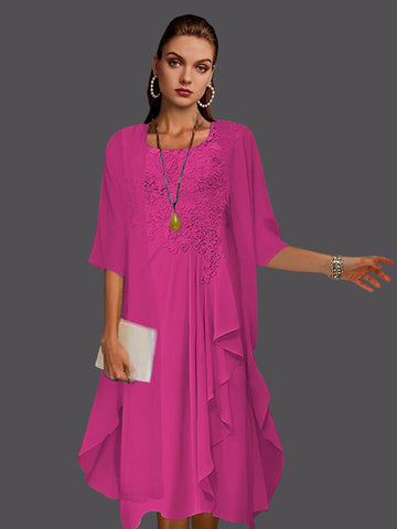 Two Piece A-Line Chiffon Lace Sleeveless Jacket Dresses with Pleats Appliques