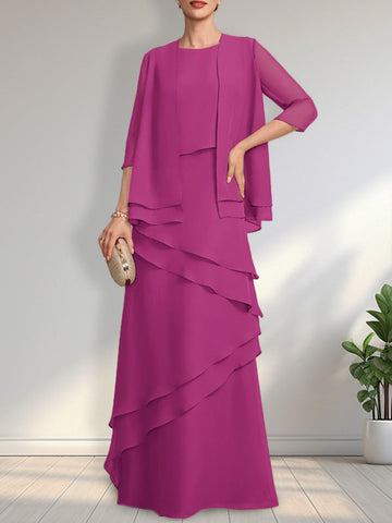 Sheath Scoop Floor-Length Chiffon Mother of the Bride Dress