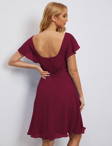 Robe de soirée dos nu, robe de bal formelle, longueur genou, manches courtes, robe de cocktail 28077 