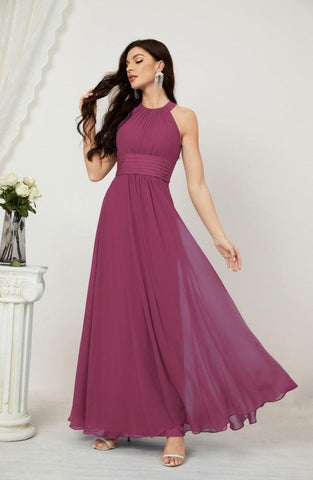 Baoleely Formal Party Gown Dress Chiffon Halter Long Sleeveless Bridesmaid Dresses 2802