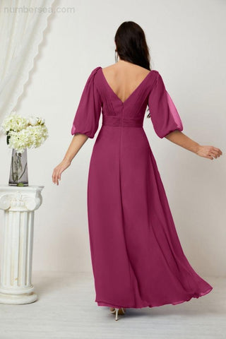 Baoleely  Formal Prom Gown Women V-Neck Chiffon Bridesmaid Dresses Long Bishop Sleeve Party Dress 2807