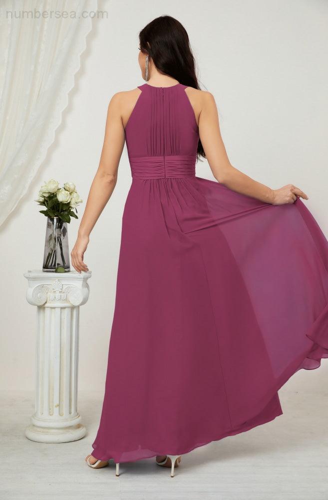 Numbersea Formal Party Gown Dress Chiffon Halter Long Sleeveless Bridesmaid Dresses 2802