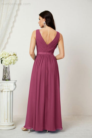 Women's Chiffon Long Bridesmaid Dresses A line Sleeveless Formal Prom Gown for Evening Party Homecoming Dresses 2808