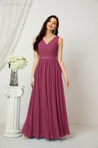 Women's Chiffon Long Bridesmaid Dresses A line Sleeveless Formal Prom Gown for Evening Party Homecoming Dresses 2808