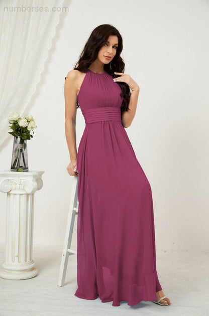 Numbersea Formal Party Gown Dress Chiffon Halter Long Sleeveless Bridesmaid Dresses 2802