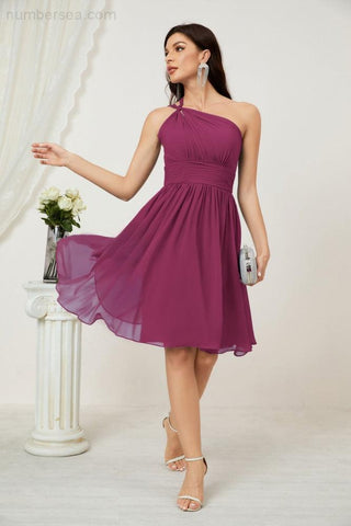 Baoleely Women Chiffon Short One Shoulder Bridesmaid Dress Formal Dresses for Party Homecoming 2804