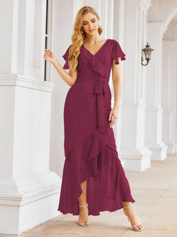 Baoleely Ruffled Bridesmaid Dresses Mermaid Formal Violin Evening Party Prom Gowns 28042