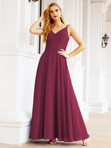 Baoleely Spaghetti Strap Bridesmaid Dresses V Neck Butterfly Back Fromal Evening Party Prom Gown 28036