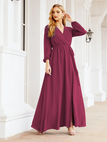 Robe de demoiselle d'honneur en mousseline Sunnderly pour femme, coupe trapèze, manches longues, robe de soirée formelle pour invitée de mariage SY28032 