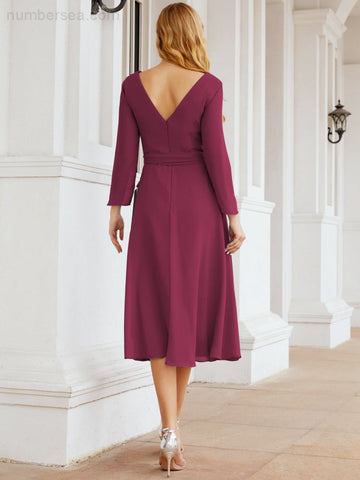 Robe de demoiselle d'honneur dos nu en V avec ceinture à la taille - Mère de la mariée - Invitée au mariage SY28031