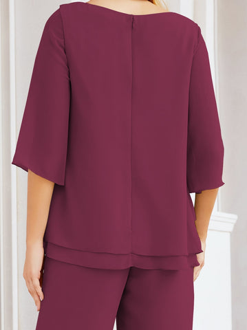 Baoleely Élégante robe mère de la mariée 2 pièces, grande taille, pantalon, volants, couches argentées, peignoir 28064