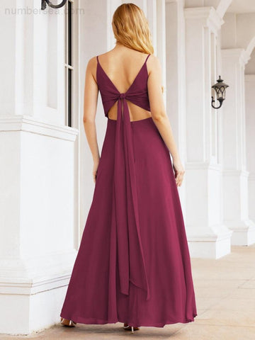 Baoleely Spaghetti Strap Bridesmaid Dresses V Neck Butterfly Back Fromal Evening Party Prom Gown 28036