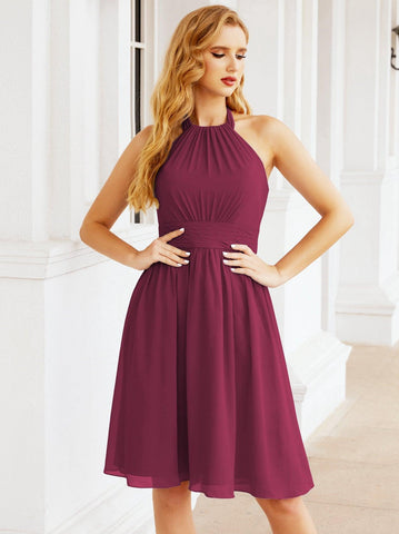 Robe de demoiselle d'honneur courte en mousseline de soie, dos nu, sans manches, robe de soirée formelle, dos nu, Baoleely 28023 