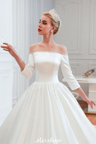 3/4 Sleeves Off-the-Shoulder Ball Gown White Aline Wedding Dress
