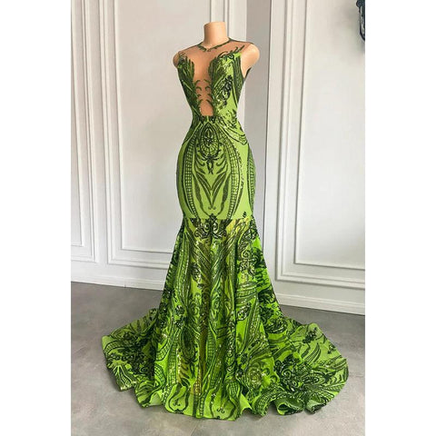 Vestido de fiesta de corte trompeta/sirena con escote en V profundo brillante, sin mangas, lentejuelas y volantes