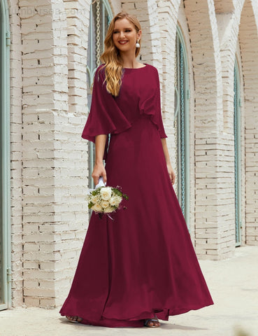 Robe de demoiselle d'honneur Sunnderly pour femme, manches longues, col en V, en mousseline, robe de cérémonie pour mariage SY28018