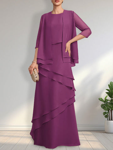 Sheath Scoop Floor-Length Chiffon Mother of the Bride Dress