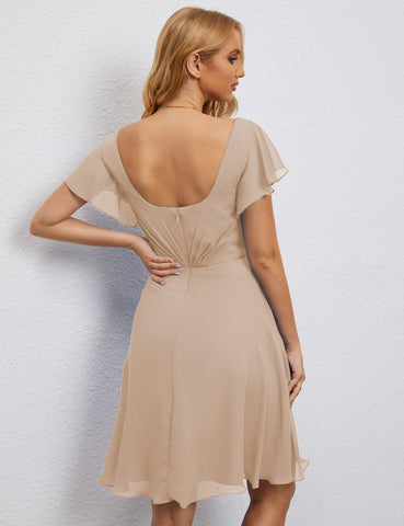 Robe de soirée dos nu, robe de bal formelle, longueur genou, manches courtes, robe de cocktail 28077 