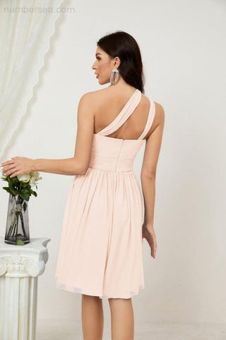 Baoleely Women Chiffon Short One Shoulder Bridesmaid Dress Formal Dresses for Party Homecoming 2804