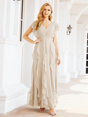 Robe de demoiselle d'honneur à volants et manches longues, robe de soirée formelle 28041 