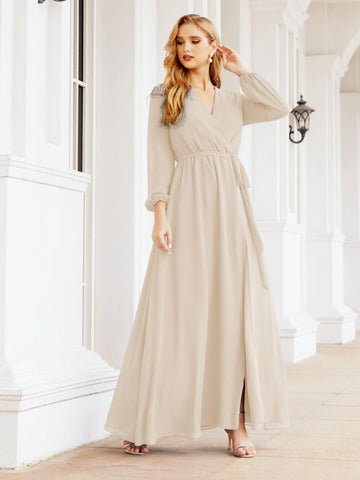 Robe de demoiselle d'honneur en mousseline Sunnderly pour femme, coupe trapèze, manches longues, robe de soirée formelle pour invitée de mariage SY28032 