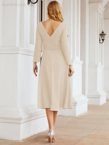 Robe de demoiselle d'honneur dos nu en V avec ceinture à la taille - Mère de la mariée - Invitée au mariage SY28031