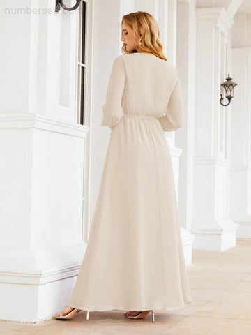 Robe de demoiselle d'honneur en mousseline Sunnderly pour femme, coupe trapèze, manches longues, robe de soirée formelle pour invitée de mariage SY28032 