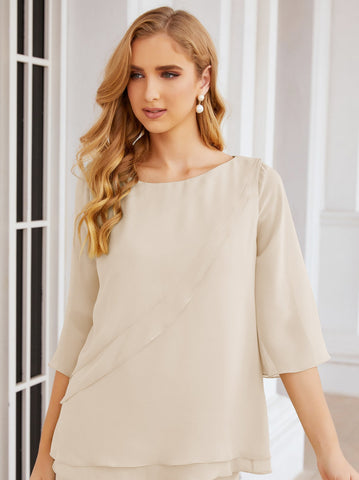 Baoleely Élégante robe mère de la mariée 2 pièces, grande taille, pantalon, volants, couches argentées, peignoir 28064