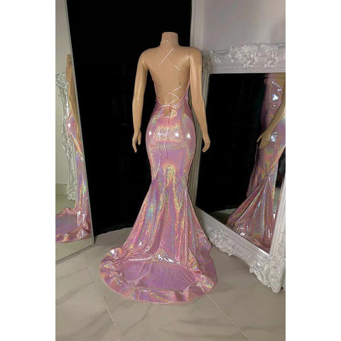 Vestido de fiesta largo con escote en V, tirantes finos, lentejuelas y abertura