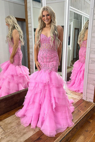 Mermaid Sweetheart Pink Plus Size Prom Dress with Appliques