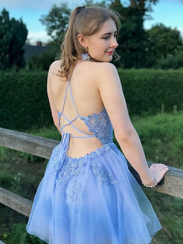 A Line Applique BlushTulle Short Homecoming Dress