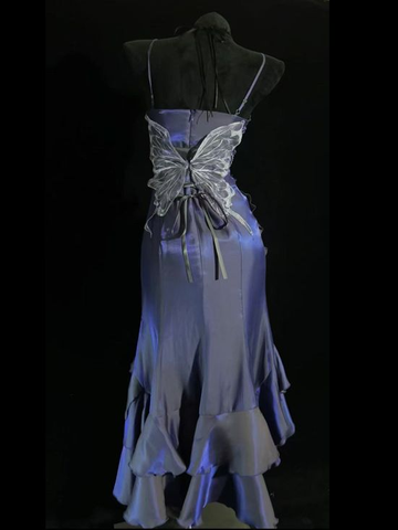 Vestido de noche único de sirena púrpura con flores 3D, tirantes finos, estilo sirena, modelo Y8347