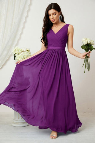 Women's Chiffon Long Bridesmaid Dresses A line Sleeveless Formal Prom Gown for Evening Party Homecoming Dresses 2808