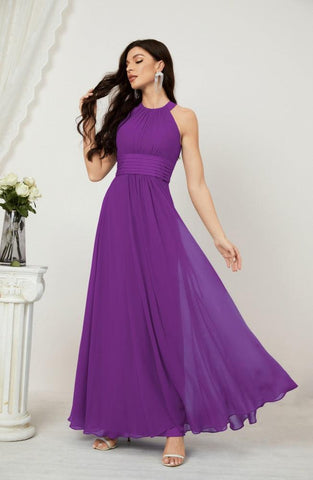 Baoleely Formal Party Gown Dress Chiffon Halter Long Sleeveless Bridesmaid Dresses 2802