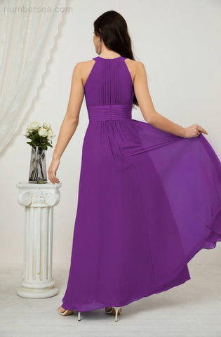 Baoleely Formal Party Gown Dress Chiffon Halter Long Sleeveless Bridesmaid Dresses 2802