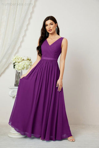 Women's Chiffon Long Bridesmaid Dresses A line Sleeveless Formal Prom Gown for Evening Party Homecoming Dresses 2808