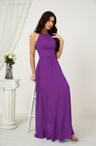 Baoleely Formal Party Gown Dress Chiffon Halter Long Sleeveless Bridesmaid Dresses 2802
