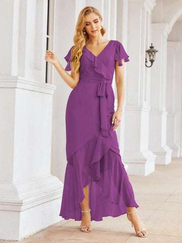 Baoleely Ruffled Bridesmaid Dresses Mermaid Formal Violin Evening Party Prom Gowns 28042