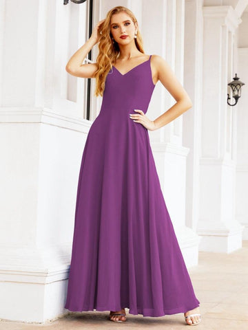 Baoleely Spaghetti Strap Bridesmaid Dresses V Neck Butterfly Back Fromal Evening Party Prom Gown 28036