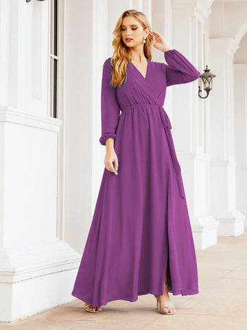 Robe de demoiselle d'honneur en mousseline Sunnderly pour femme, coupe trapèze, manches longues, robe de soirée formelle pour invitée de mariage SY28032 