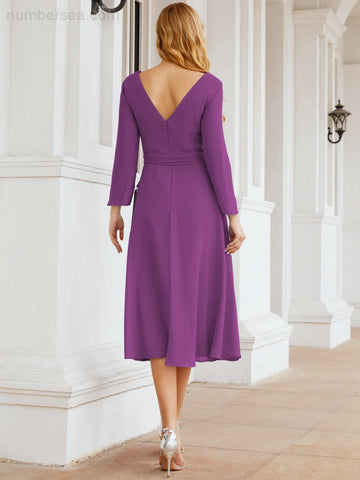 Robe de demoiselle d'honneur dos nu en V avec ceinture à la taille - Mère de la mariée - Invitée au mariage SY28031