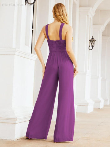 Baoleely Combinaison à col croisé Robe de soirée formelle Robe longue de demoiselle d'honneur Pantalon à pattes d'éléphant 28033