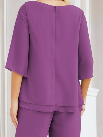 Baoleely Élégante robe mère de la mariée 2 pièces, grande taille, pantalon, volants, couches argentées, peignoir 28064