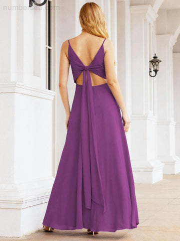 Baoleely Spaghetti Strap Bridesmaid Dresses V Neck Butterfly Back Fromal Evening Party Prom Gown 28036