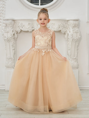 Ball-Gown/Princess Tulle Sweep Train Champagne Flower Girl Dress