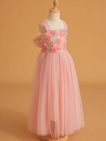 Enchanted Garden Girl Baby Toddler 3D Flower Embellishment Floral Applique Tulle Bow Dress
