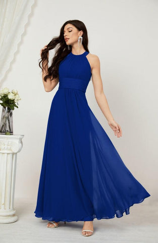 Baoleely Formal Party Gown Dress Chiffon Halter Long Sleeveless Bridesmaid Dresses 2802