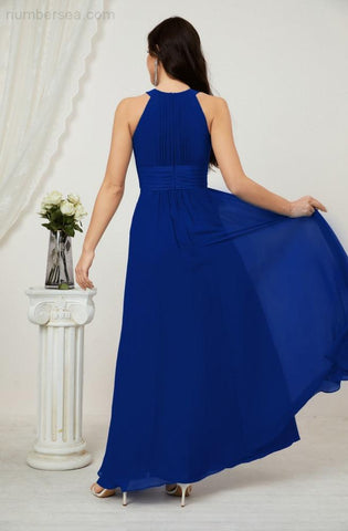 Baoleely Formal Party Gown Dress Chiffon Halter Long Sleeveless Bridesmaid Dresses 2802